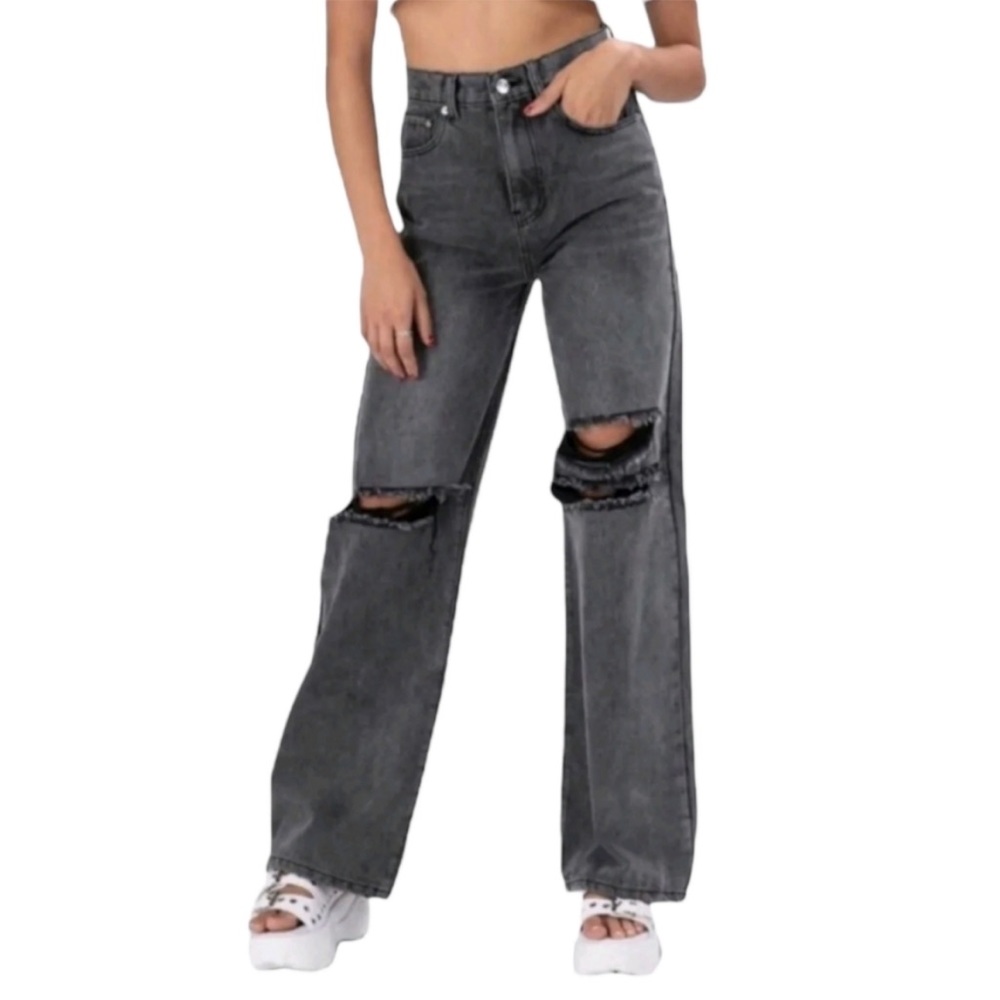 Adika Blaine High Rise Wide Leg Distressed Jeans in Washed Black Size 27
